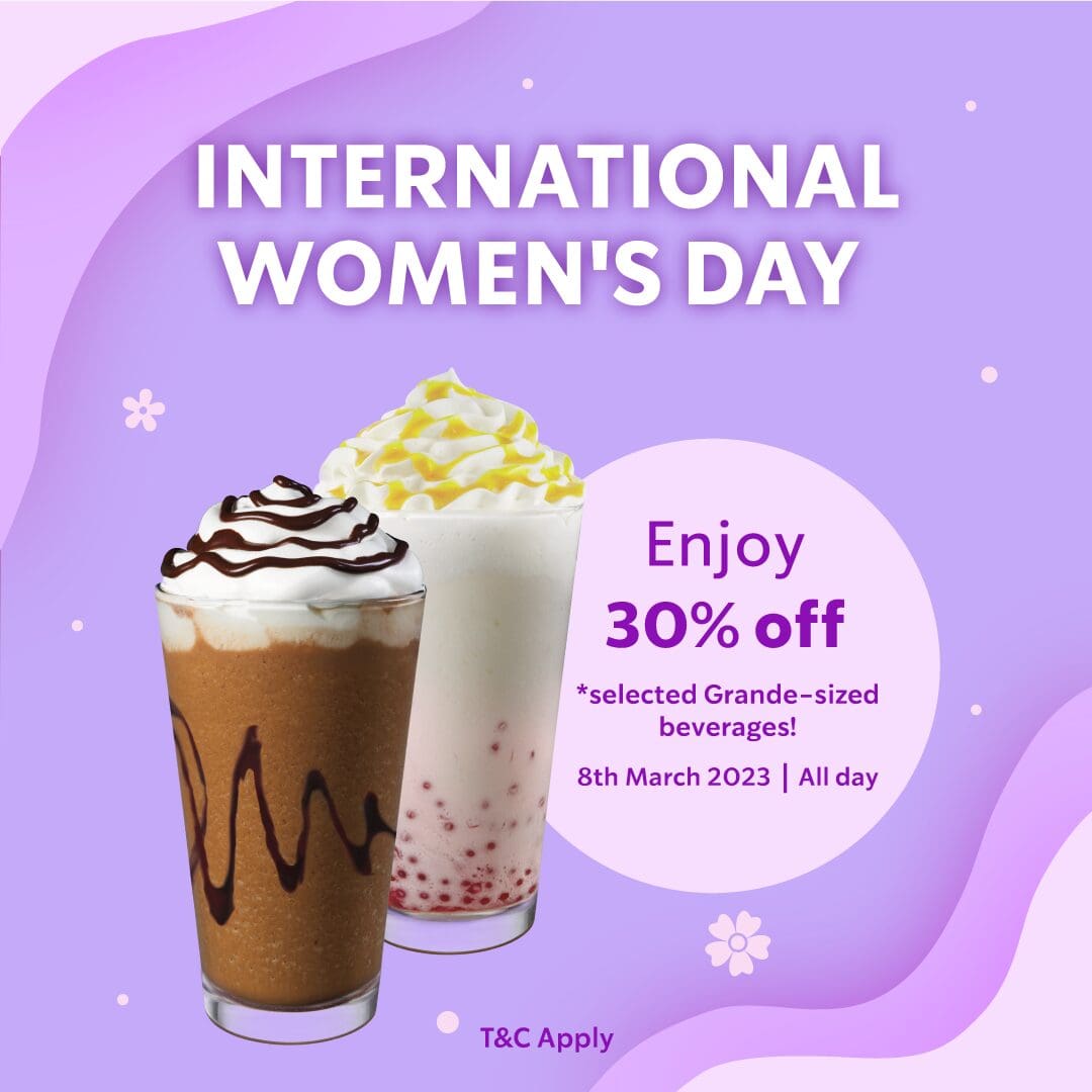 Starbucks 3月8日妇女节优惠饮料额外折扣30 LEESHARING