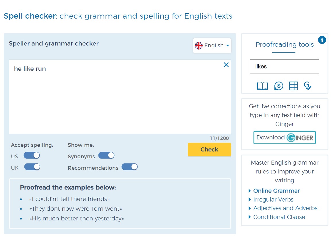 Spell checker grammar and spell check in English Reverso LEESHARING