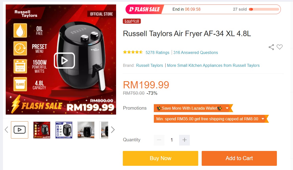 Russell Taylors Air Fryer 4.8L AF-34